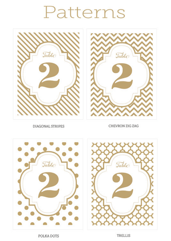 Gold Table Number Cards (set of 12)