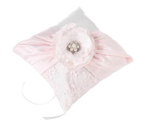 blush pink ring pillow with embroidered lace