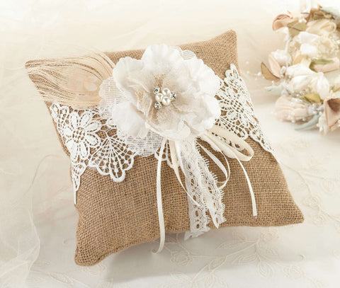 burlap and lace ring pillow