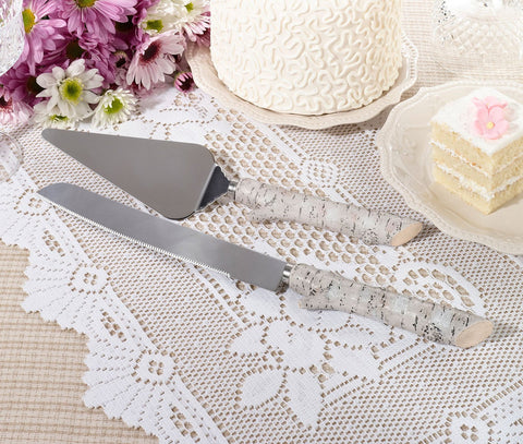 Elegant Birch Cake Knife and Server Set