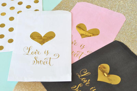 "Love is Sweet" Gold Foil Candy Buffet Bags (Set of 12)