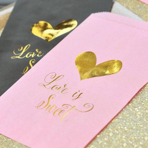 "Love is Sweet" Gold Foil Candy Buffet Bags (Set of 12)
