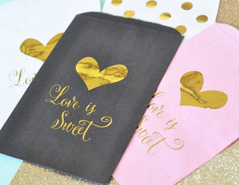 "Love is Sweet" Gold Foil Candy Buffet Bags (Set of 12)
