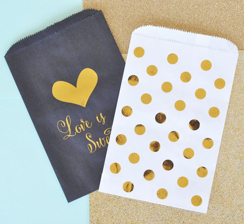 "Love is Sweet" Gold Foil Candy Buffet Bags (Set of 12)