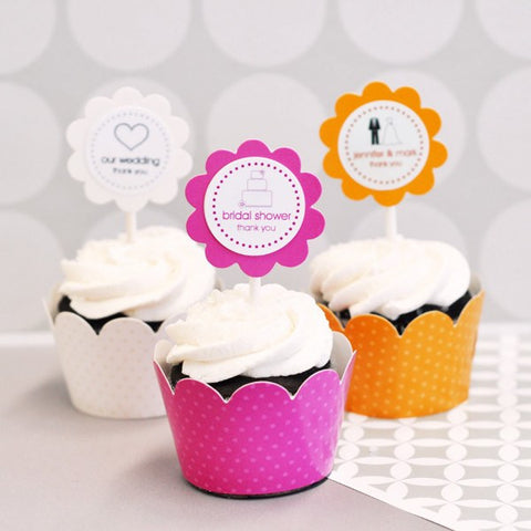 Personalized Wedding Cupcake Wrappers & Toppers (set of 24)