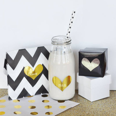 Personalized Gold & Silver Heart Sticker Labels