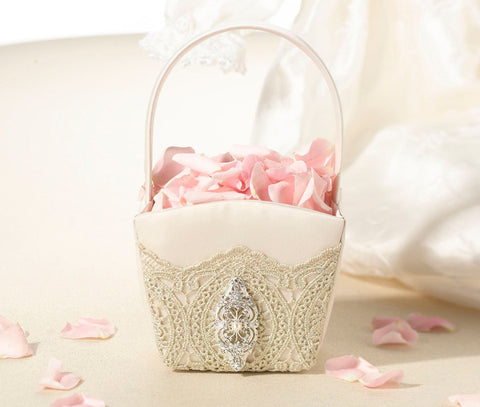 Gold Lace Flower Girl Basket in Ivory