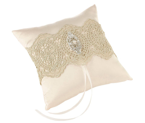 gold lace ring pillow with rhinestones