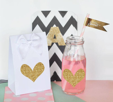Gold Glitter Heart Stickers (Set of 24)