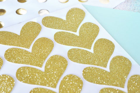 Gold Glitter Heart Stickers (Set of 24)