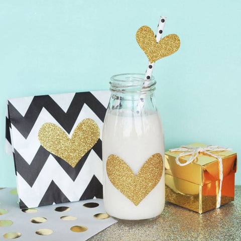 Gold Glitter Heart Stickers (Set of 24)