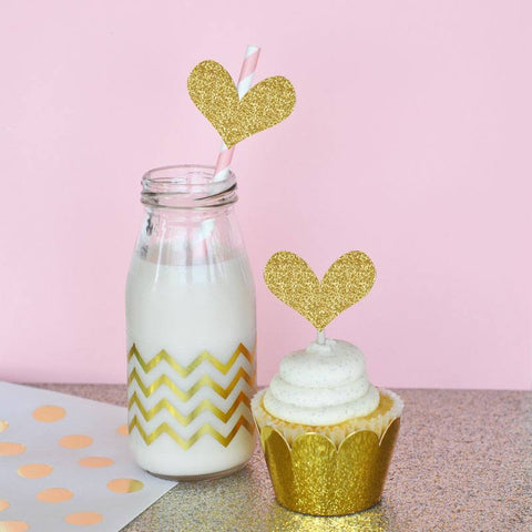 Gold Glitter Heart Stickers (Set of 24)