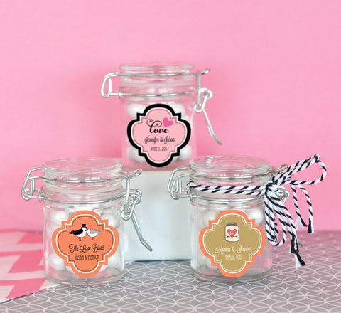 Personalized Mini Glass Jar Favors w/ Swing Top Lids