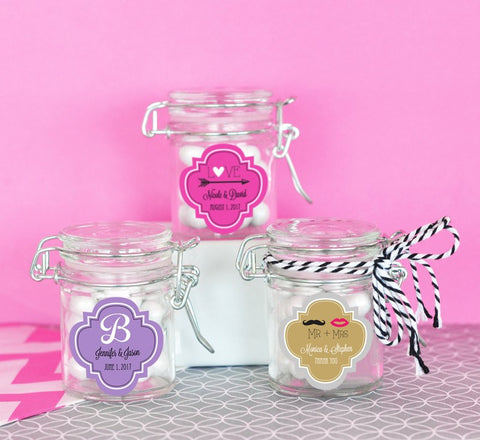 Personalized Mini Glass Jar Favors w/ Swing Top Lids