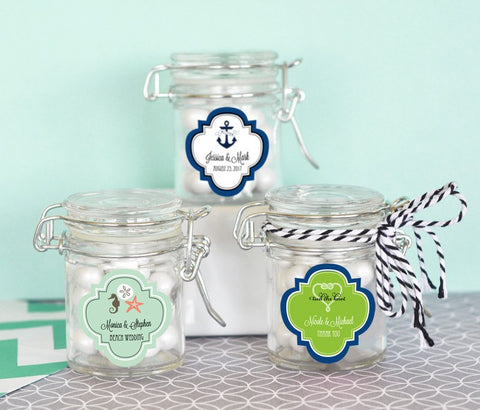 Personalized Mini Glass Jar Favors w/ Swing Top Lids