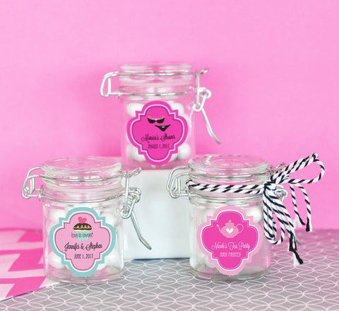 Personalized Mini Glass Jar Favors w/ Swing Top Lids