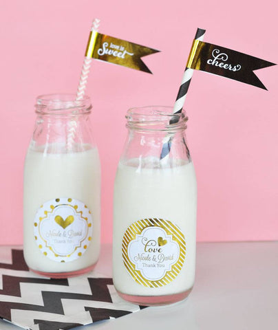 Personalized Metallic Foil Mini Milk Bottles