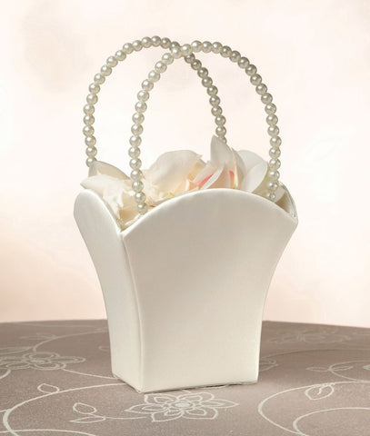 Pearl & Satin Flower Basket in Ivory