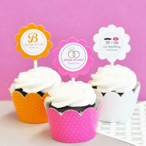 Personalized Wedding Cupcake Wrappers & Toppers (set of 24)