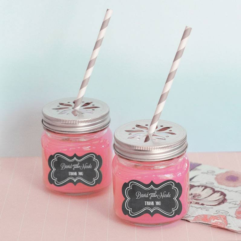 Personalized Mason Jar Drinking Glasses with Flower Lids