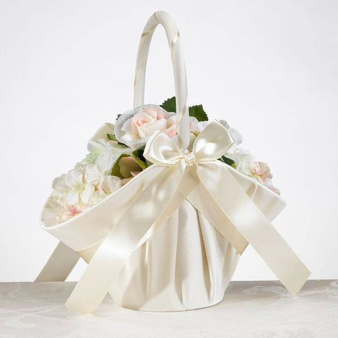 Ribbon Satin Flower Basket Ivory