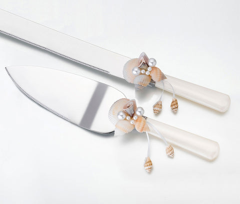 Beach-Themed Seashell Cake Knife and Server Set