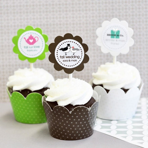 Personalized Wedding Cupcake Wrappers & Toppers (set of 24)