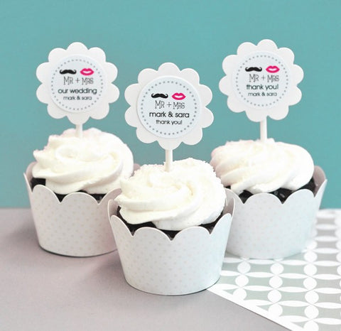 Personalized Wedding Cupcake Wrappers & Toppers (set of 24)